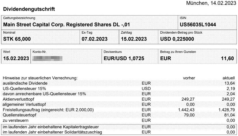 Abrechnung Main Street Capital Dividende Februar 2023 Abrechnung Main Street Capital Dividende Februar 2023