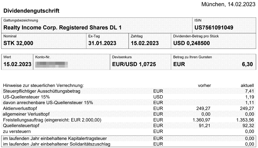 Abrechnung Realty Income Dividende Februar 2023 Abrechnung Realty Income Dividende Februar 2023
