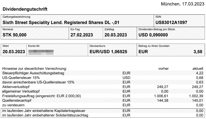 Abrechnung Sixth Street Specialty Lending Sonderdividende März 2023 Abrechnung Sixth Street Specialty Lending Sonderdividende März 2023