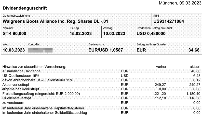 Abrechnung Walgreens Boots Alliance Dividende März 2023 Abrechnung Walgreens Boots Alliance Dividende März 2023
