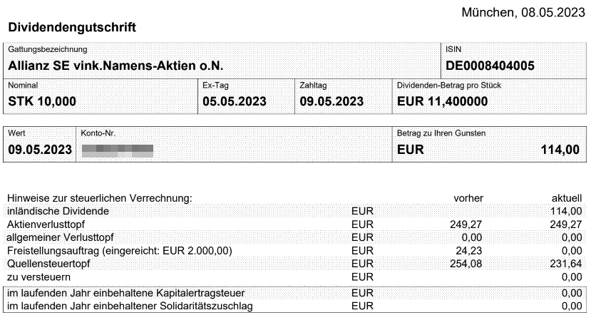 Abrechnung Allianz Dividende 2023 Abrechnung Allianz Dividende 2023