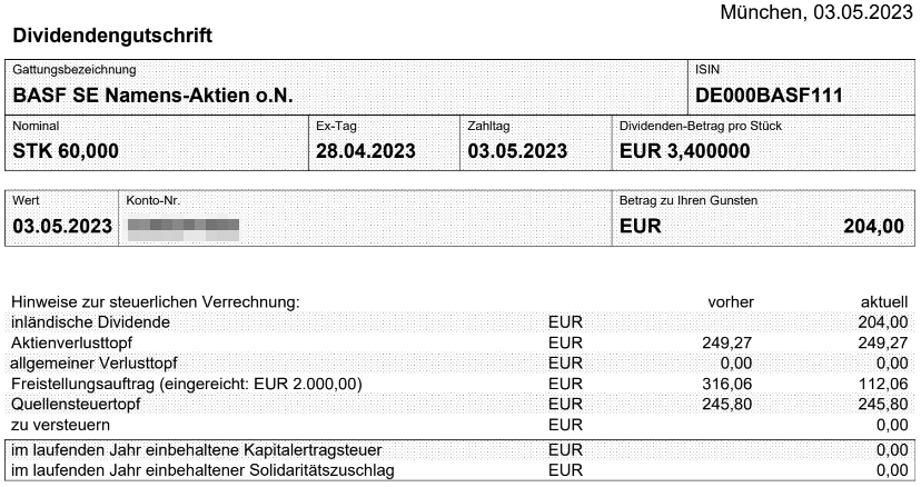 Abrechnung BASF Dividende Mai 2023 Abrechnung BASF Dividende Mai 2023