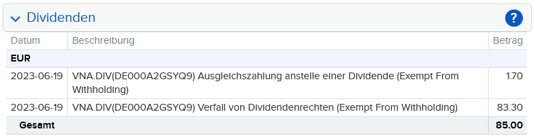 Abrechnung Vonovia Dividende Juni 2023 Abrechnung Vonovia Dividende Juni 2023