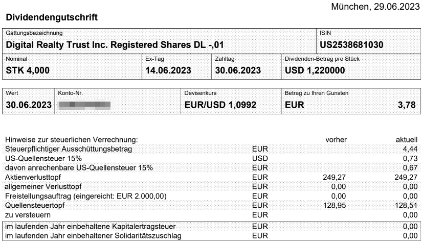 Abrechnung Digital Realty Trust Dividende Juni 2023 Abrechnung Digital Realty Trust Dividende Juni 2023
