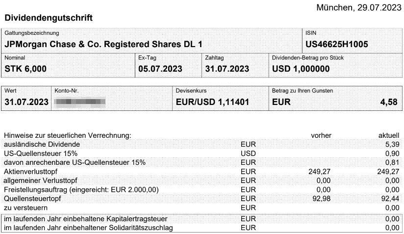 Abrechnung JPMorgan Chase Dividende Juli 2023 Abrechnung JPMorgan Chase Dividende Juli 2023