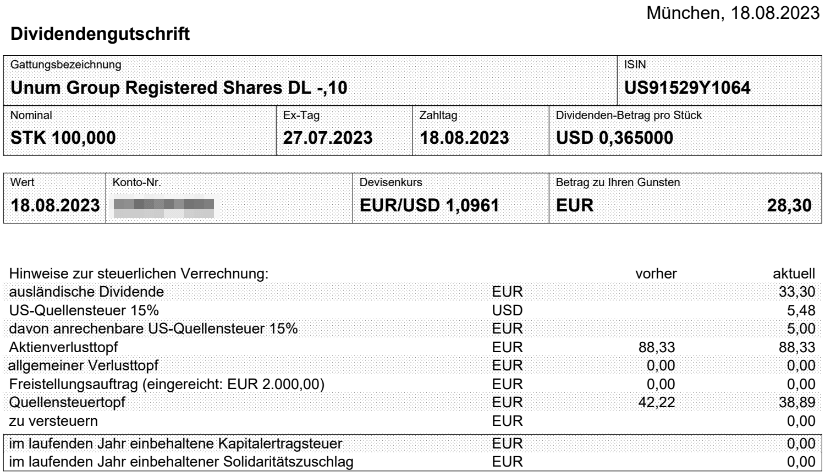 Abrechnung Unum Group Dividende August 2023 Abrechnung Unum Group Dividende August 2023