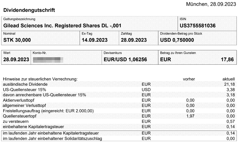 Abrechnung Gilead Sciences Dividende September 2023 Abrechnung Gilead Sciences Dividende September 2023