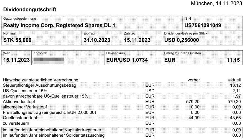 Abrechnung Realty Income Dividende November 2023 Abrechnung Realty Income Dividende November 2023