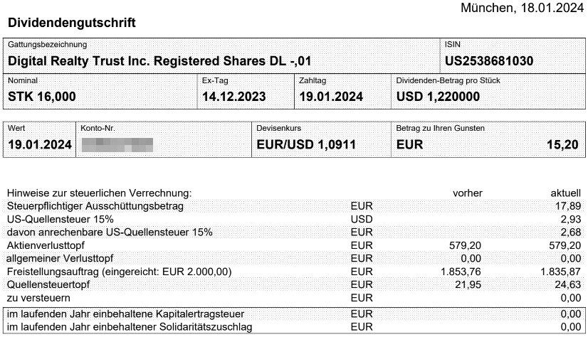 Abrechnung Digital Realty Trust Dividende Januar 2024 Abrechnung Digital Realty Trust Dividende Januar 2024
