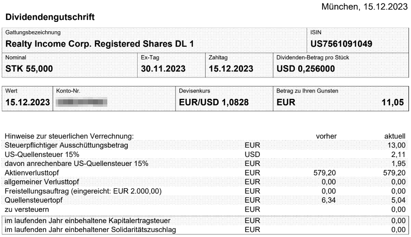 Abrechnung Realty Income Dividende Dezember 2023 Abrechnung Realty Income Dividende Dezember 2023