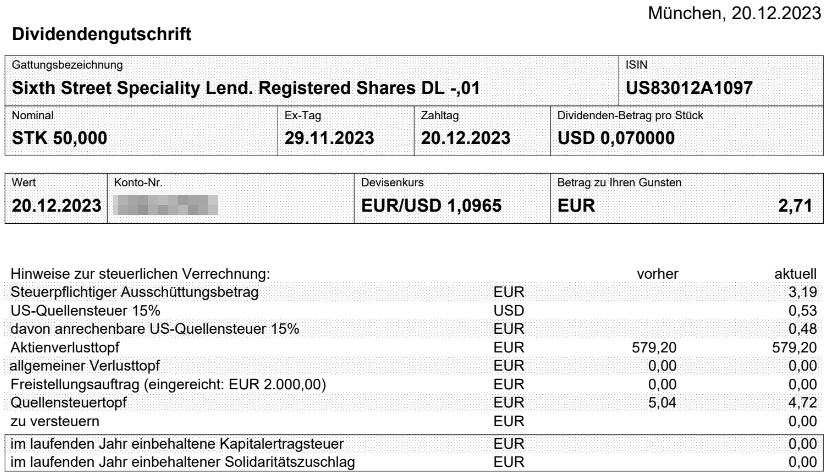 Abrechnung Sixth Street Specialty Lending Sonderdividende Dezember 2023 Abrechnung Sixth Street Specialty Lending Sonderdividende Dezember 2023