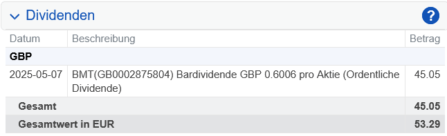 Abrechnung British American Tobacco Dividende Mai 2025 Abrechnung British American Tobacco Dividende Mai 2025